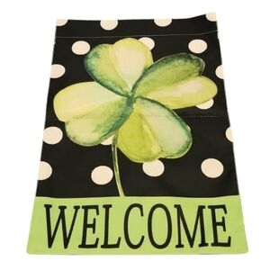 Shamrock St. Patrick's Day polka dot garden welcome flag